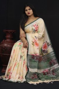 Jacquard Linen fabric saree