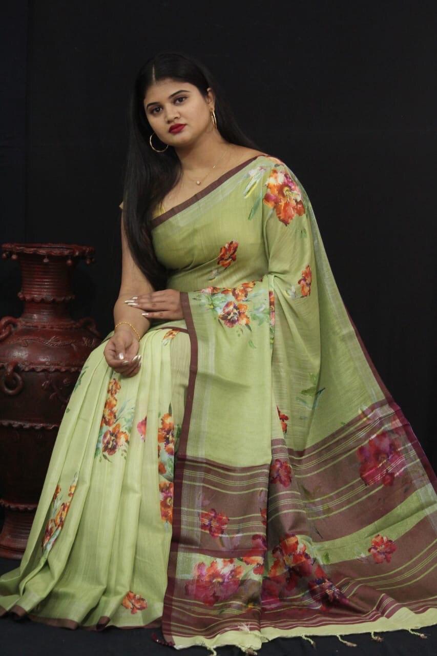 Jacquard Linen fabric saree