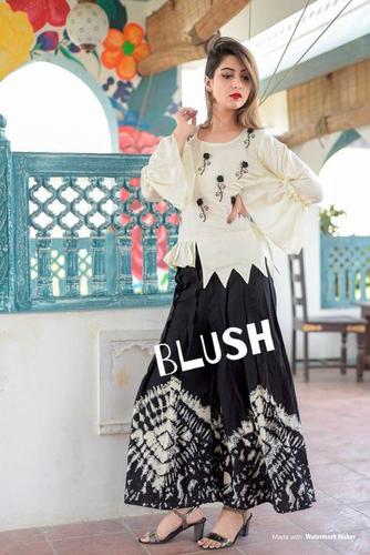 Black And White Kurti Skirt Set