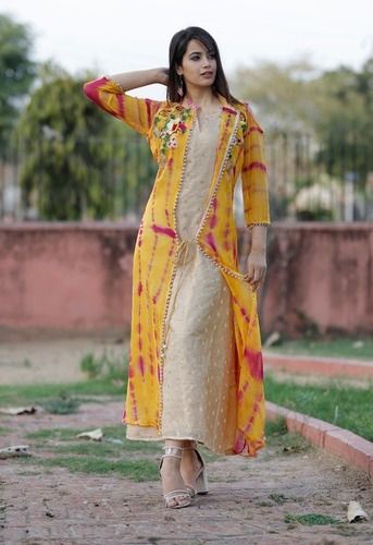 Yellow Shibori Jacket Style Kurti