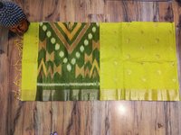 ikkat silk cotton saree yellow with green
