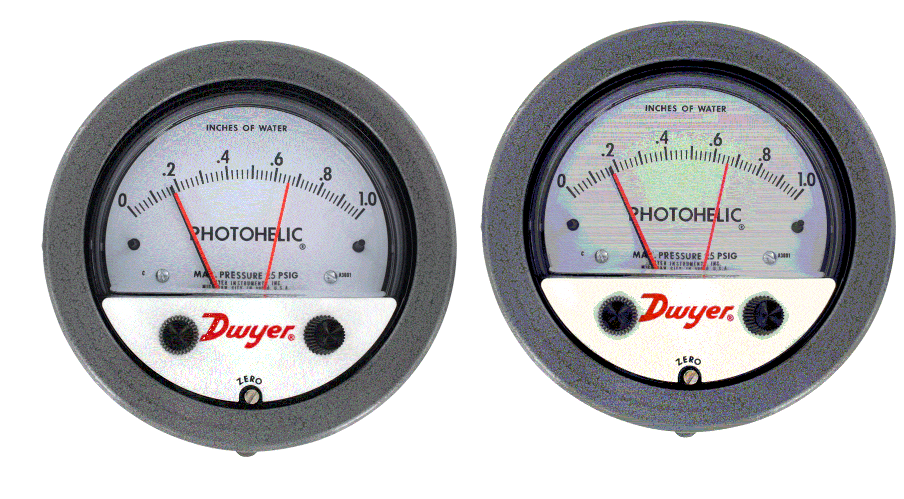 Dwyer A3000-00 Photohelic Pressure Switch Gauge 0-0.25 Inch WC