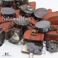 Nauticalmart Marine Nautical Vintage Compass Antique Finish Shiny Brass With Leather Case Set Of 10 Units