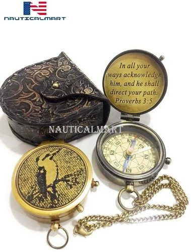 Nautical Nauticalmart Brass Compass Sparrow Bird With Case Engraved In All Your Ways Acknowledge Him And He Shall Direct Your Path Proverbs 3:5 Maritime Collectibles