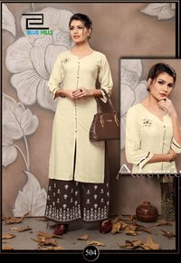 Grey Cotton Kurti With Black Plazzo