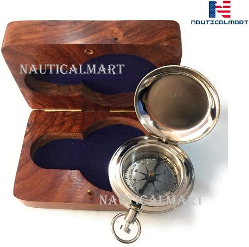 Brass Nautical-Mart Handmade Chrome Compass Push Button Pocket Compass With Box - Camping Travelling Equipment - Perfect Sailor Gifts - Vintage Working Compass