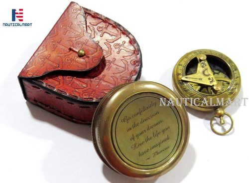 Nautical Nauticalmart Brass Compass Thoreau'S Go Confidently Engraved Compass With Mini Sundial Compass Clock Corporate Gifts