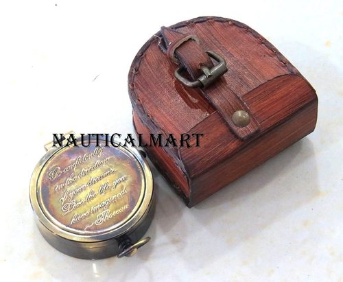 Brass Compass Thoreau's Go Poem Engraved Vintage Nautical Antique Maritime