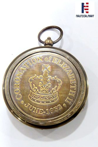 Nautical Maritime Coronation Elizabeth Antique Brass Compass