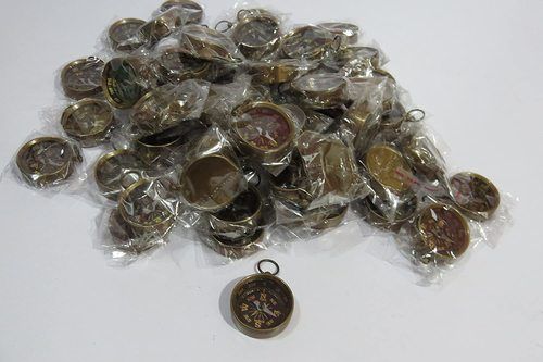 Lot of 25 Pcs Maritime Nautical Vintage Antiqued Brass Pocket Compass Key Chain