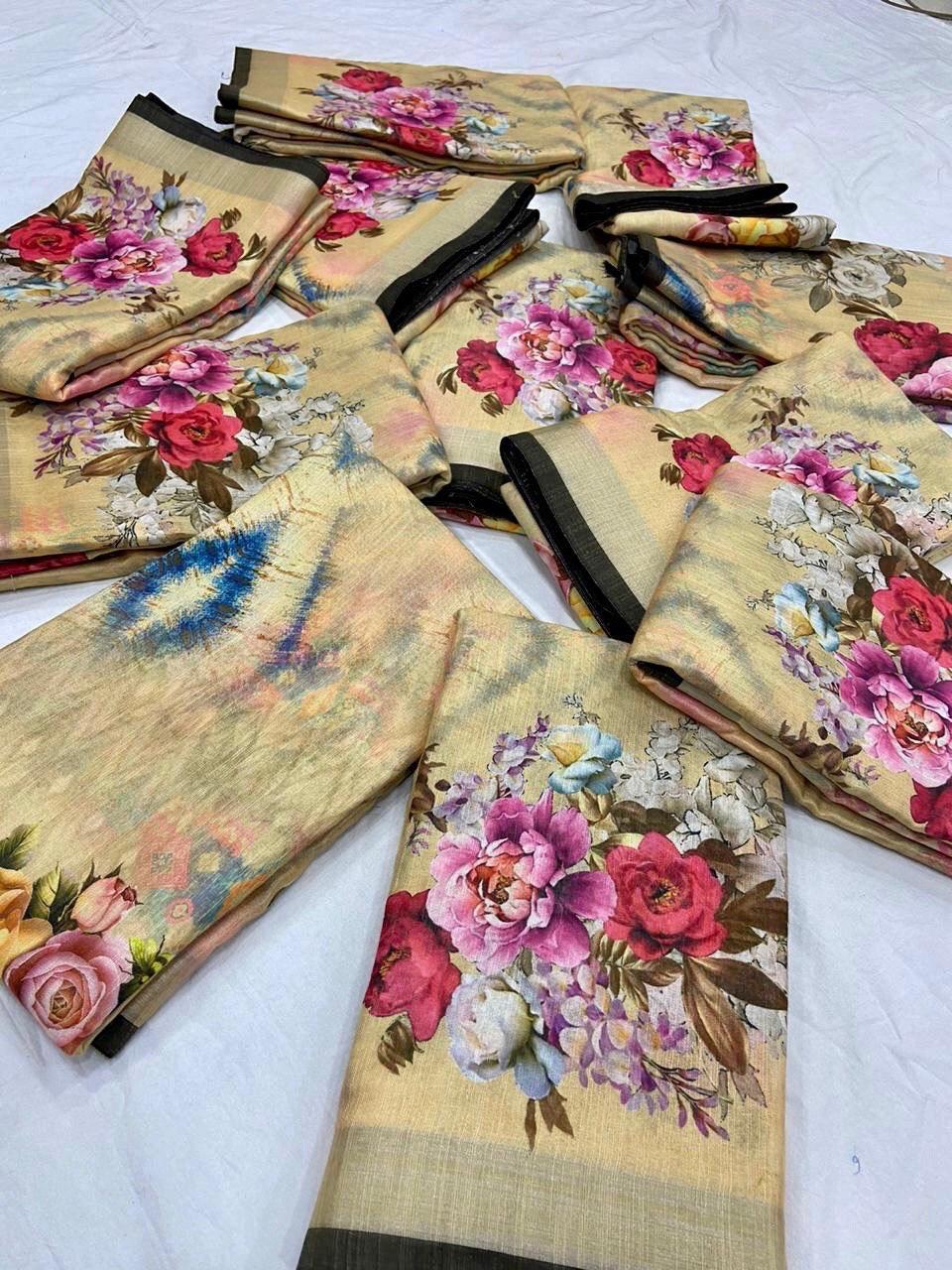 PURE Jacquard Linen fabrics saree