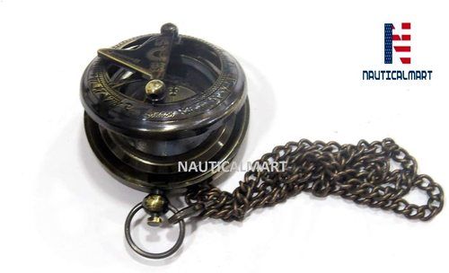 Black Antique Brass Push Button Compass Maritime Nautical Mini Sundial Compass Desk Gift (Black Antique)