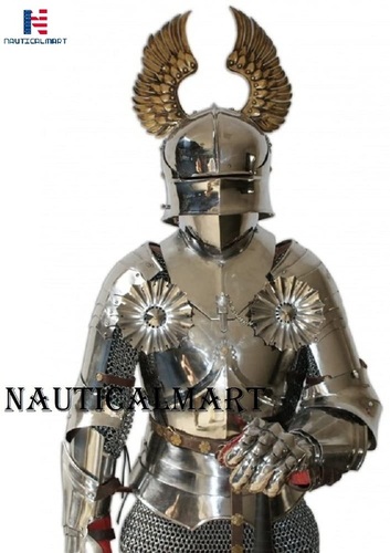 Steel Nauticalmart Medieval Reenactment Knight Half Suit Of Armor With Chainmail Halloween Costume