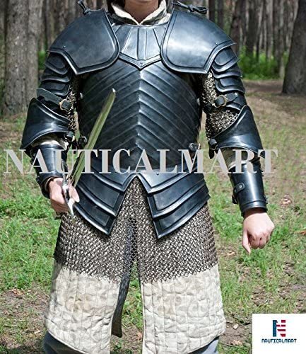 NauticalMart SCA Combat Armor, Brienne of Tarth Armor Suit. 18ga Steel Blackened Halloween