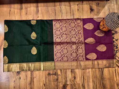 Silk Cotton Butta Saree Bottle Green With Violet Combination