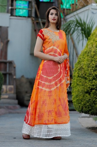 Orange Daily Wear Rayon Kurti - Feature: Washable