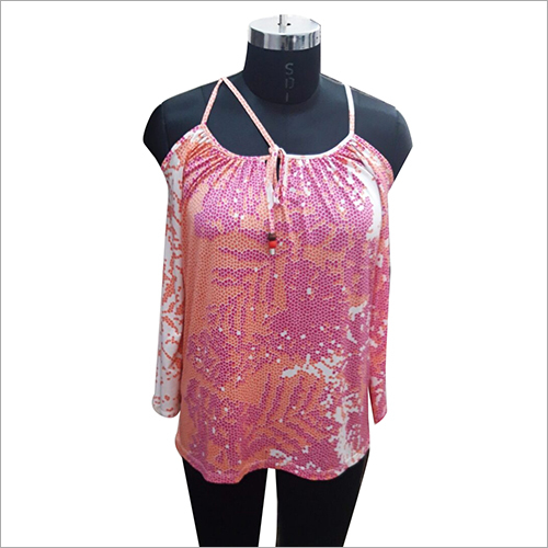 Ladies Digitally Printed Top - 88% Polyester, 12% Elasthan | Pink & Orange Colors, Fully Stretchable, Perfect Fit for All Body Types, Machine Washable, Vibrant Print