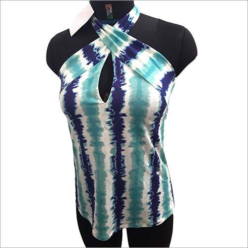 White Blue Elasthan Top - 88% Polyester 12% Elasthan, S-XL Size Options | Fully Stretchable, Digitally Printed, Breathable Fabric, Perfect Fit