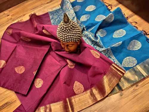 silk cotton red with sky blue