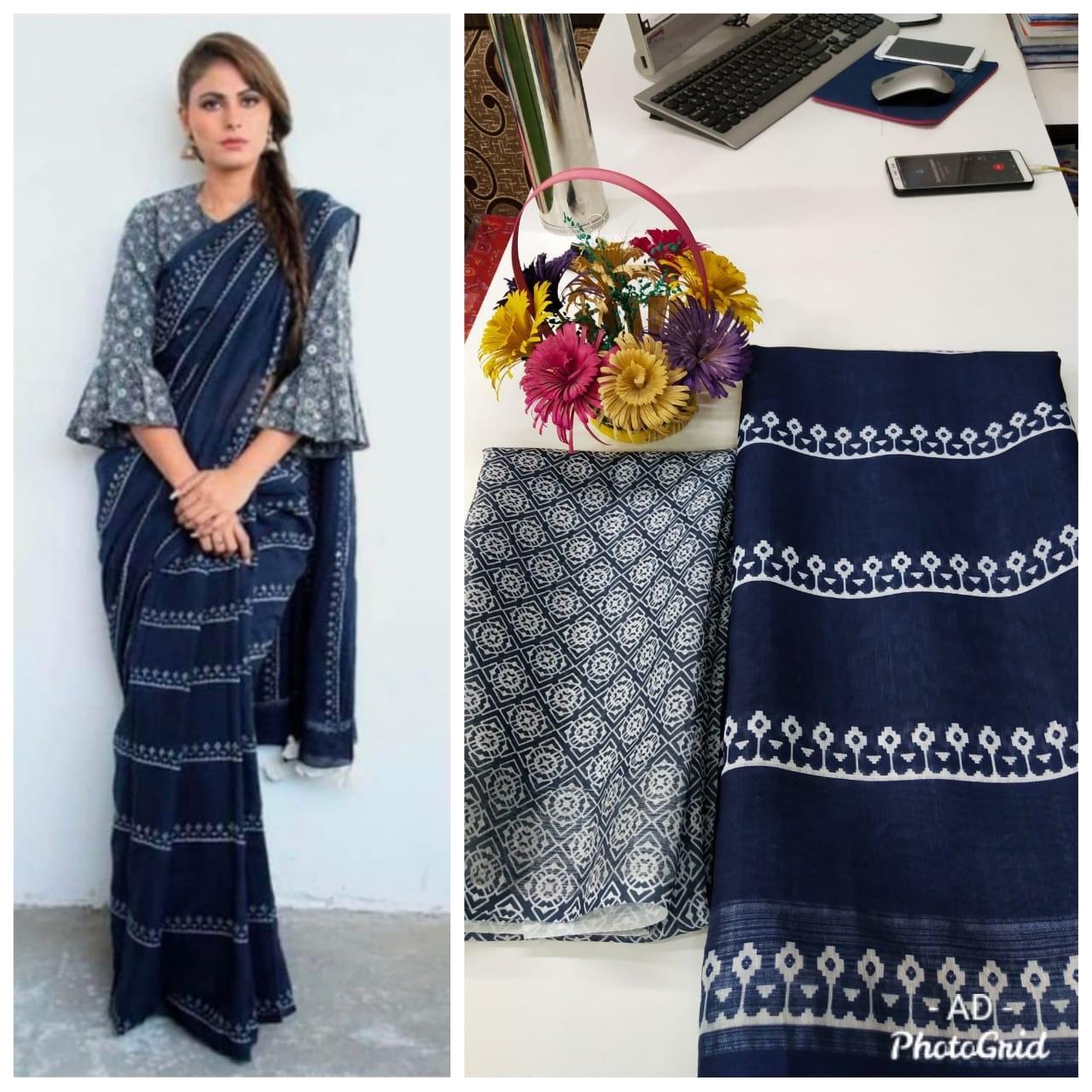 Linen digital printed saree