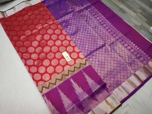 Pure Silk All Self Saree Pink With Violet Combination