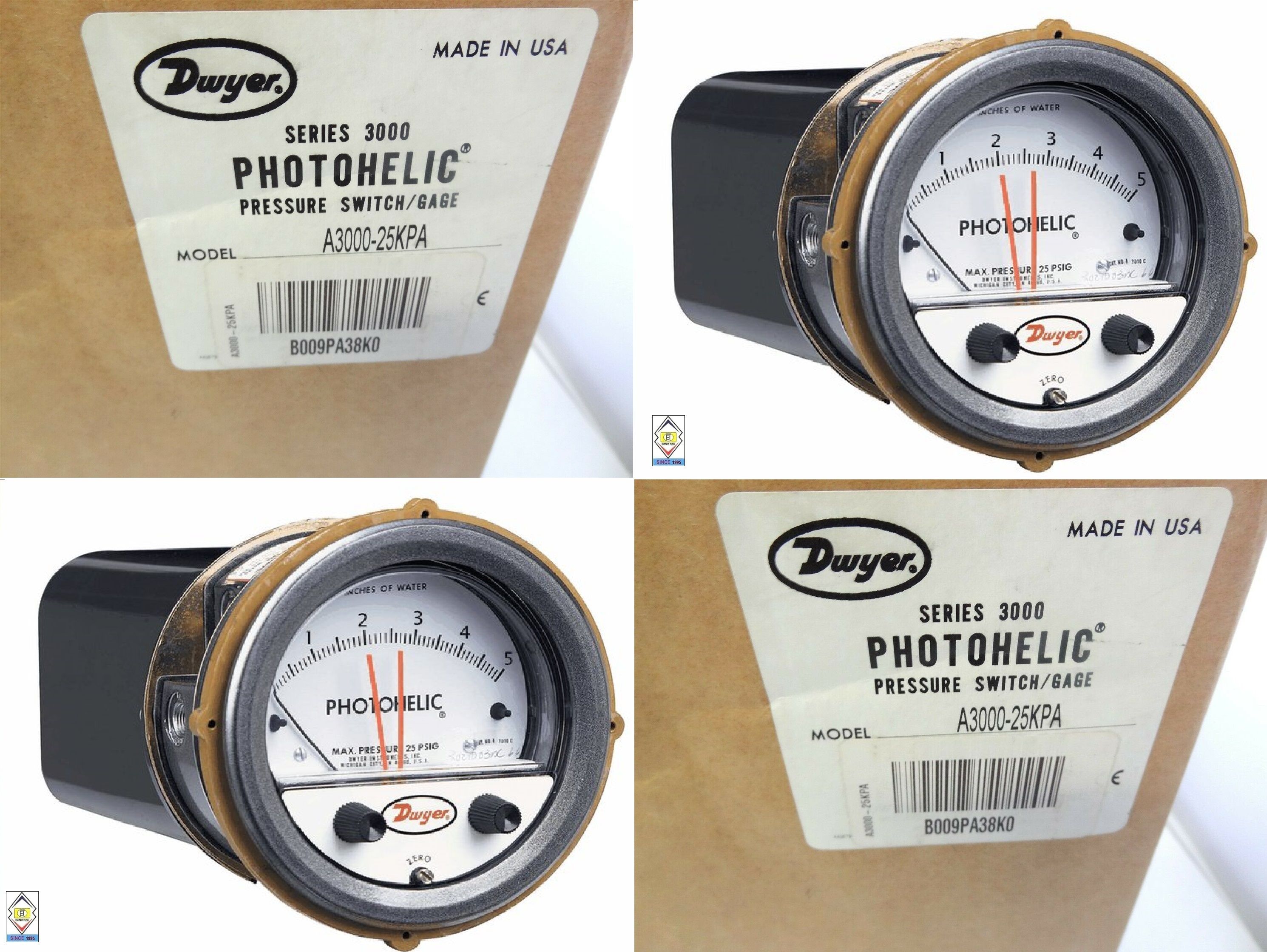 Dwyer A3000-5KPA Photohelic Pressure Switch Gauge Range 0-5 kPa.