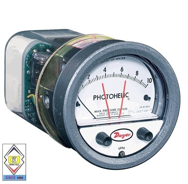 Dwyer A3000-80MM Photohelic Pressure Switch Gauge Range 0-80 mm w.c