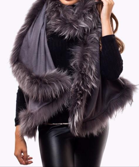 Silk Pashmina 4 Side Fur Shawls , Size-70x200cm