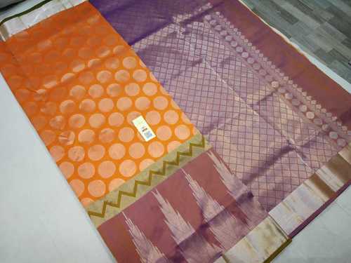 Pure Silk Saree Yellow With Blue