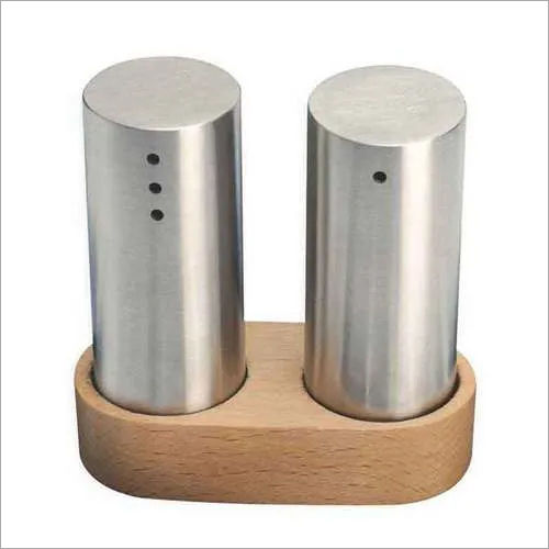 Salt Pepper Set SS with Wood base