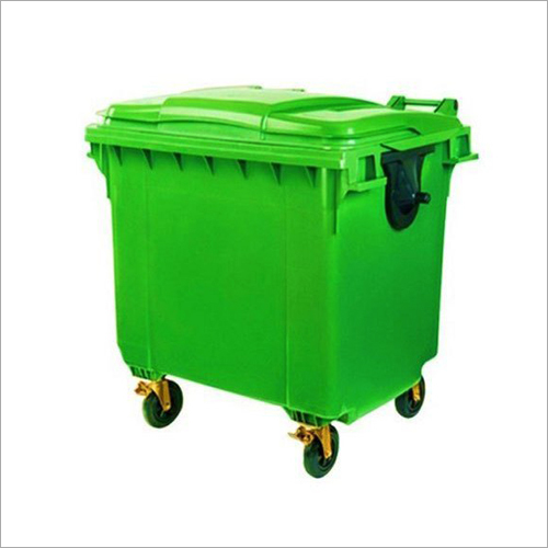 Four Wheel Plastic Dustbin - Plastic Material, Green Color | Ideal for Industrial and Public Use