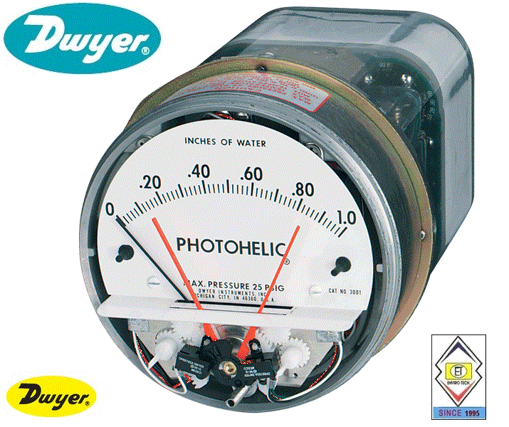 Dwyer A3005 Photohelic Pressure Switch Gauge Range 0-5.0 Inch w.c.
