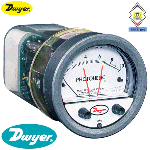 Dwyer A3008 Photohelic Pressure Switch Gauge Range 0-8.0 Inch w.c.