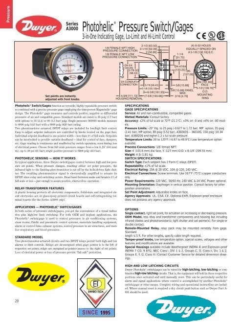 Dwyer A3010 Photohelic Pressure Switch Gauge Range 0-10 Inch w.c.