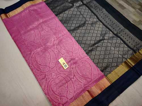 Pure Silk Bridal Saree Pink With Black