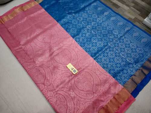 Pure Silk Bridal Saree Pink With Blue Combination