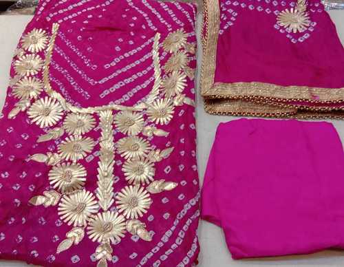 Jaipuri Pink Charki Gottapati Suit - Application: Women Material
