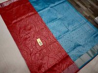 Pure Bridal Silk Saree Red With Blue
