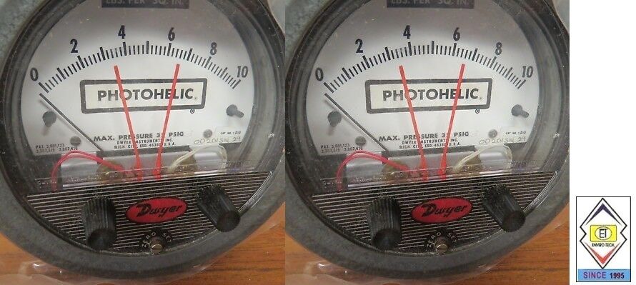 Dwyer A3202 Photohelic Pressure Switch Gauge Range 0-2 psi.