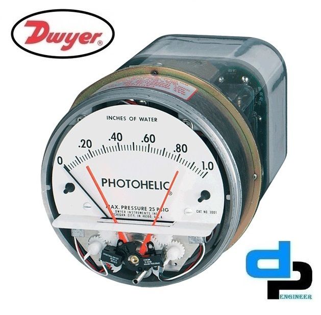 Dwyer A3202 Photohelic Pressure Switch Gauge Range 0-2 psi