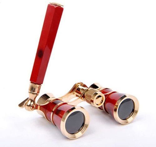 Nauticalmart Opera Theater Glasses 3x25 Brass Coated Lens Binocular Telescope In Red With Handle Glasses For Watching