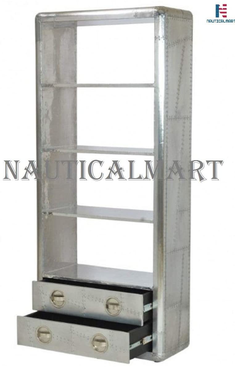 Casa Padrino luxury designer aluminum bookcase with drawers - Art Deco Vintage flyer furniture Casa Padrino luxury designer aluminum bookcase with drawers - Art Deco Vintage Aviator furniture