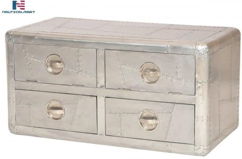 NauticalMart Designer Coffee Table Aluminum with Drawers - Vintage Look By Nautical Mart Inc.