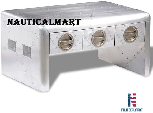 NauticalMart Aluminum Coffee Side Bedside Storage Table Nightstand 3 Drawers By Nautical Mart Inc.