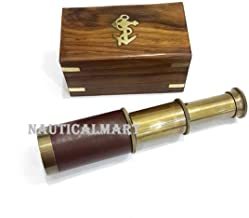 Nautical Handheld Pirate Antique Brass Telescope Brown Leather with Wooden Box Pirate Navigation