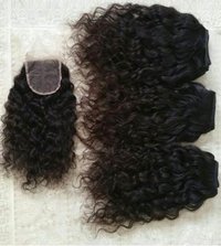 Natural Curly Human Hair And Closure 4x4 Transparent Lace