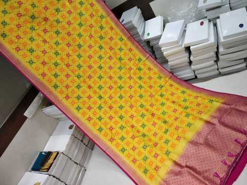 Banarasi  Saree Yellow With Pink Combination