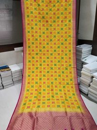Banarasi  Saree Yellow With Pink Combination