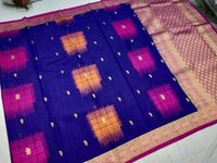 Banarasi Saree Dark Blue With Pink Combination