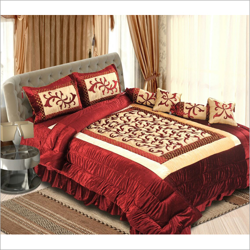Designer Bed Sheet - Cotton Blend, Full Size | Red-Golden Embroidered Print, Washable, Smooth Finish, Shrinkage & Colorfastness Resistant